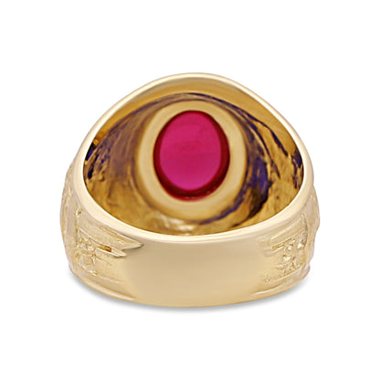 9ct Yellow Gold Large Red Gemstone College Ring