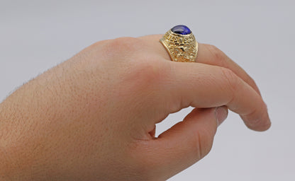 9ct Yellow Gold Large Blue Gemstone College Ring