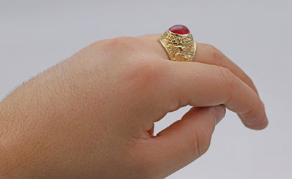 9ct Yellow Gold Large Red Gemstone College Ring