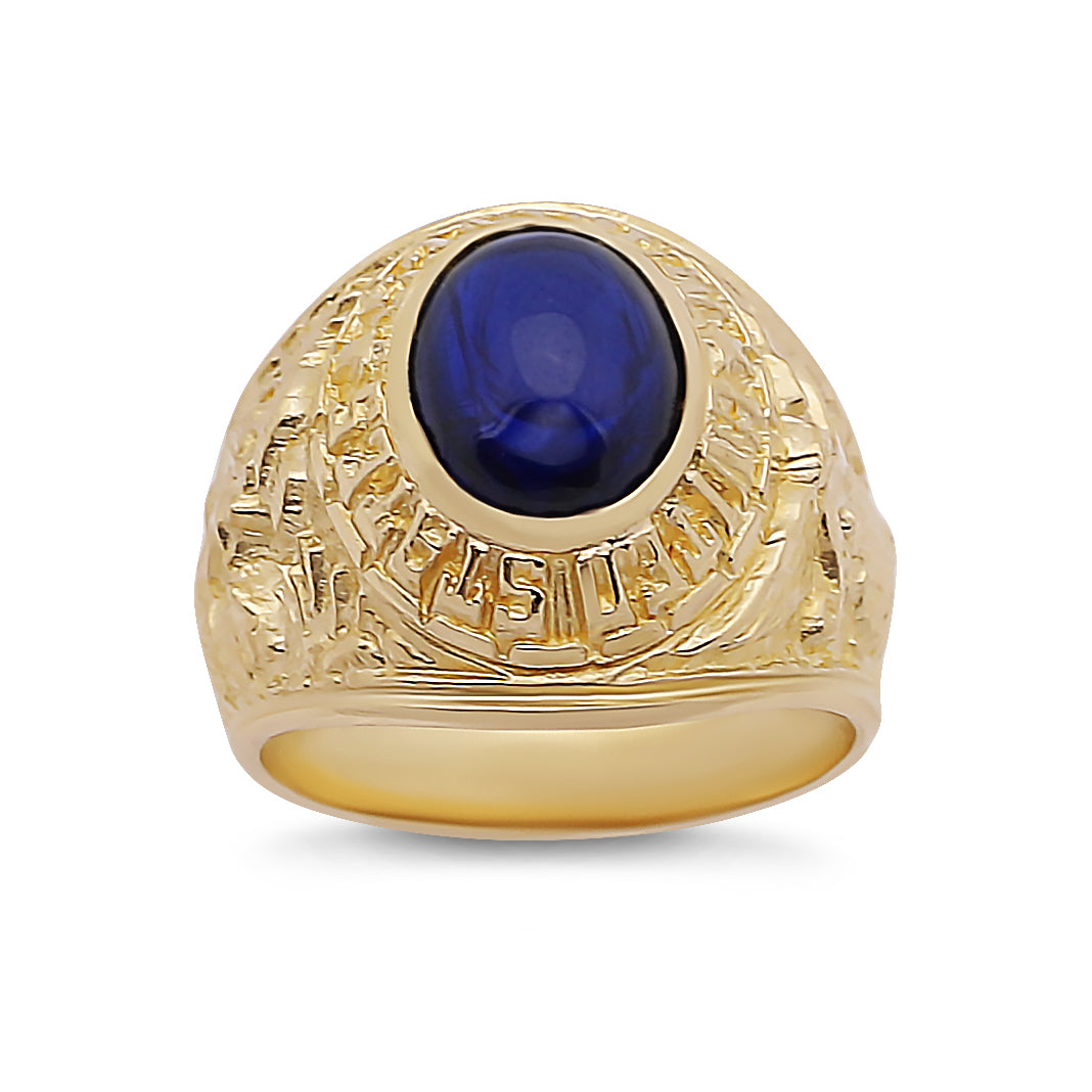 9ct Yellow Gold Large Blue Gemstone College Ring