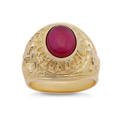 9ct Yellow Gold Large Red Gemstone College Ring