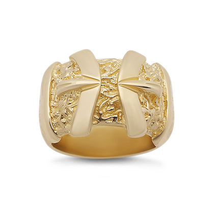 9ct Yellow Gold Scroll Patterned Double Buckle Ring