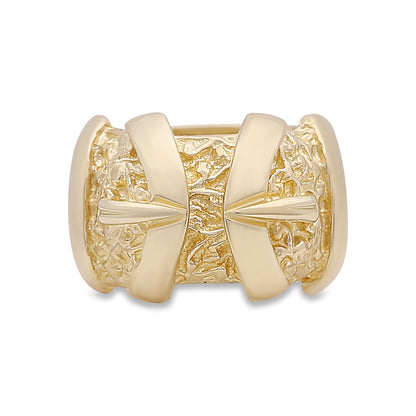 9ct Yellow Gold Scroll Patterned Double Buckle Ring