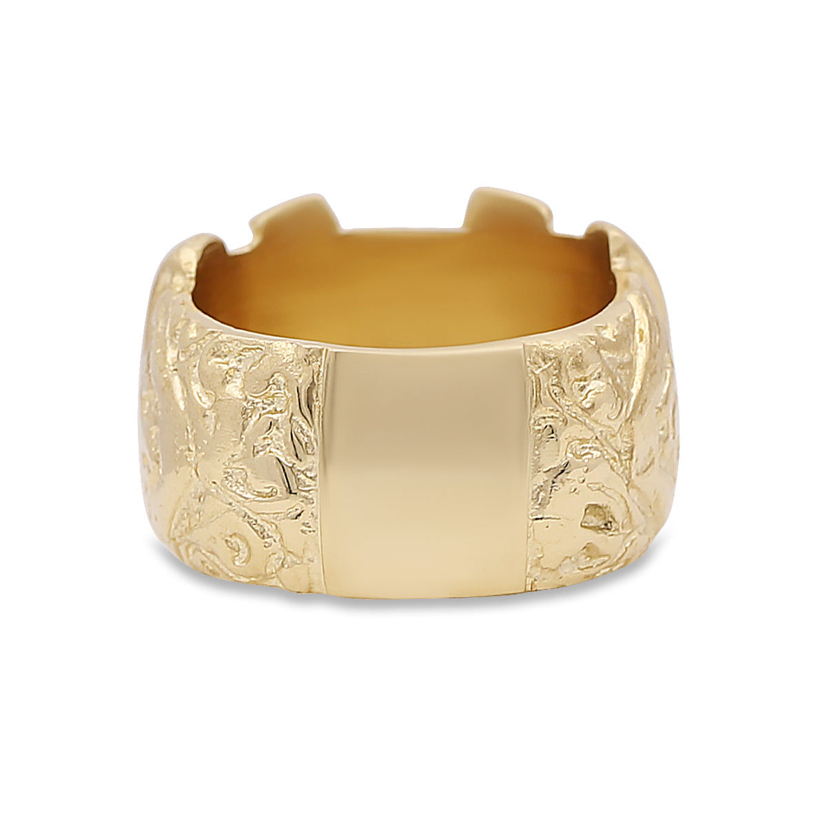 9ct Yellow Gold Scroll Patterned Double Buckle Ring