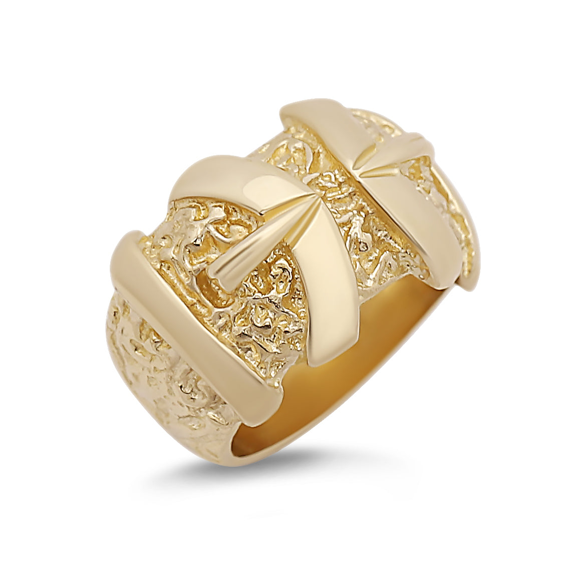 9ct Yellow Gold Scroll Patterned Double Buckle Ring