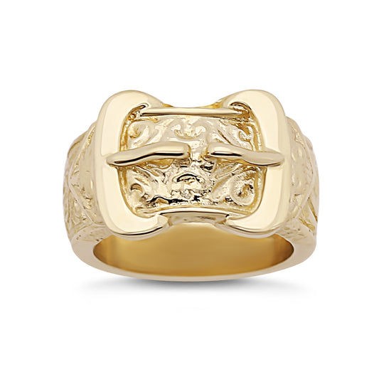 9ct Yellow Gold Solid Double Buckle Ring