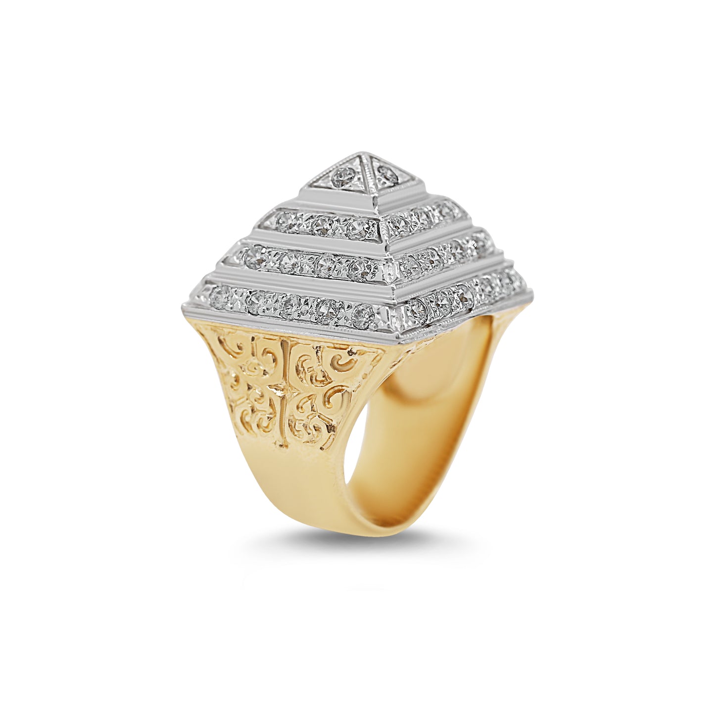 9ct Yellow Gold Gem Set Large Pyramid Ring