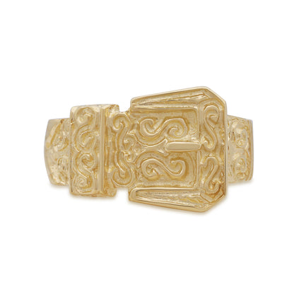 9ct Yellow Gold Single Buckle Scroll Patterned Buckle Ring