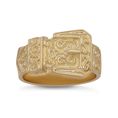 9ct Yellow Gold Single Buckle Scroll Patterned Buckle Ring