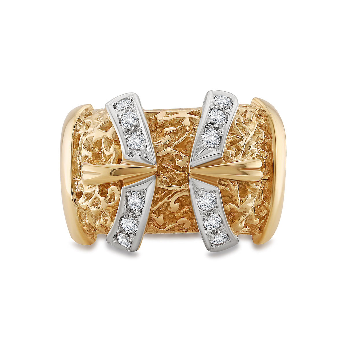 9ct Yellow Gold Gem-Set Patterned Double Buckle Ring