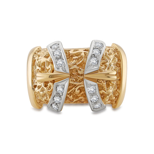 9ct Yellow Gold Gem-Set Patterned Double Buckle Ring