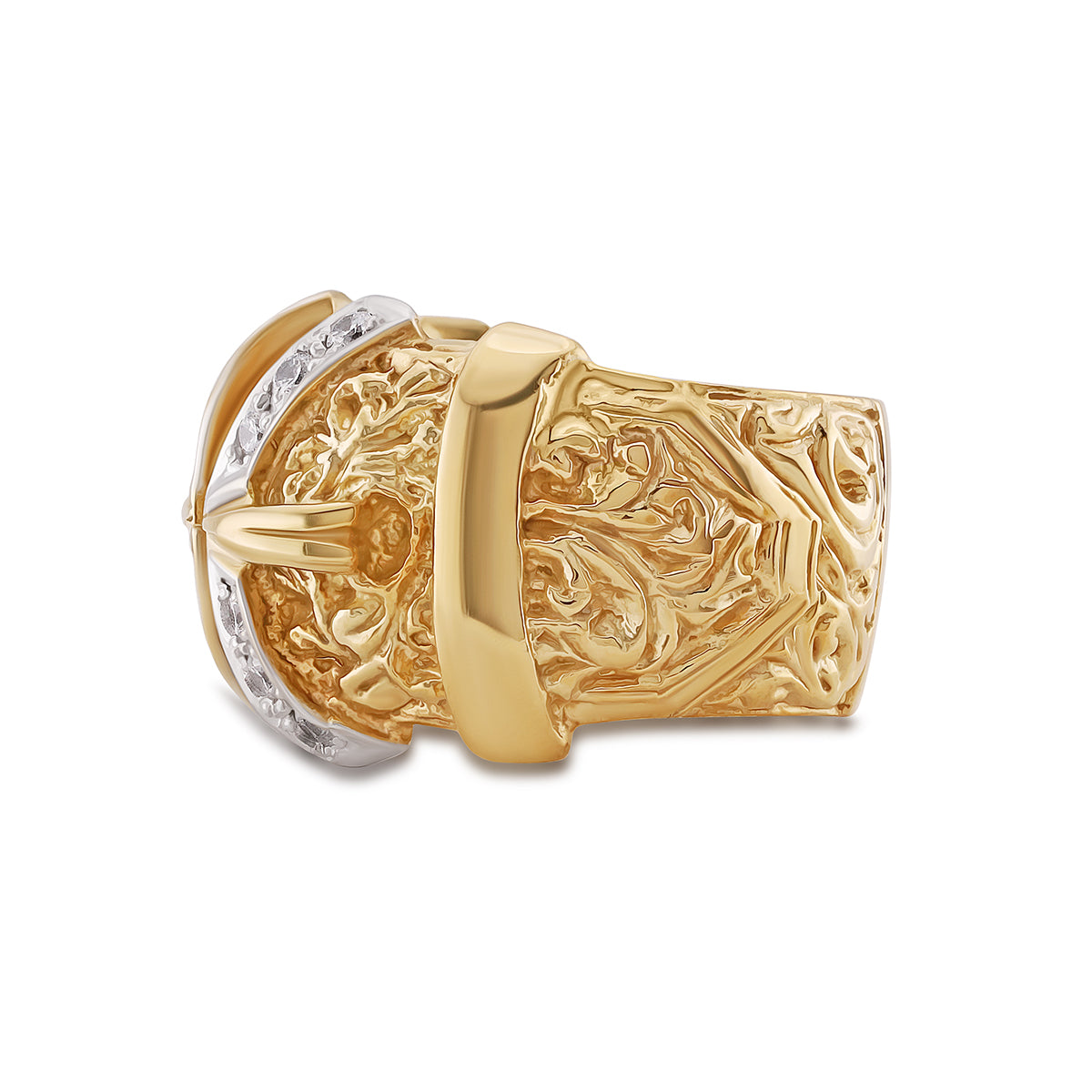 9ct Yellow Gold Gem-Set Patterned Double Buckle Ring