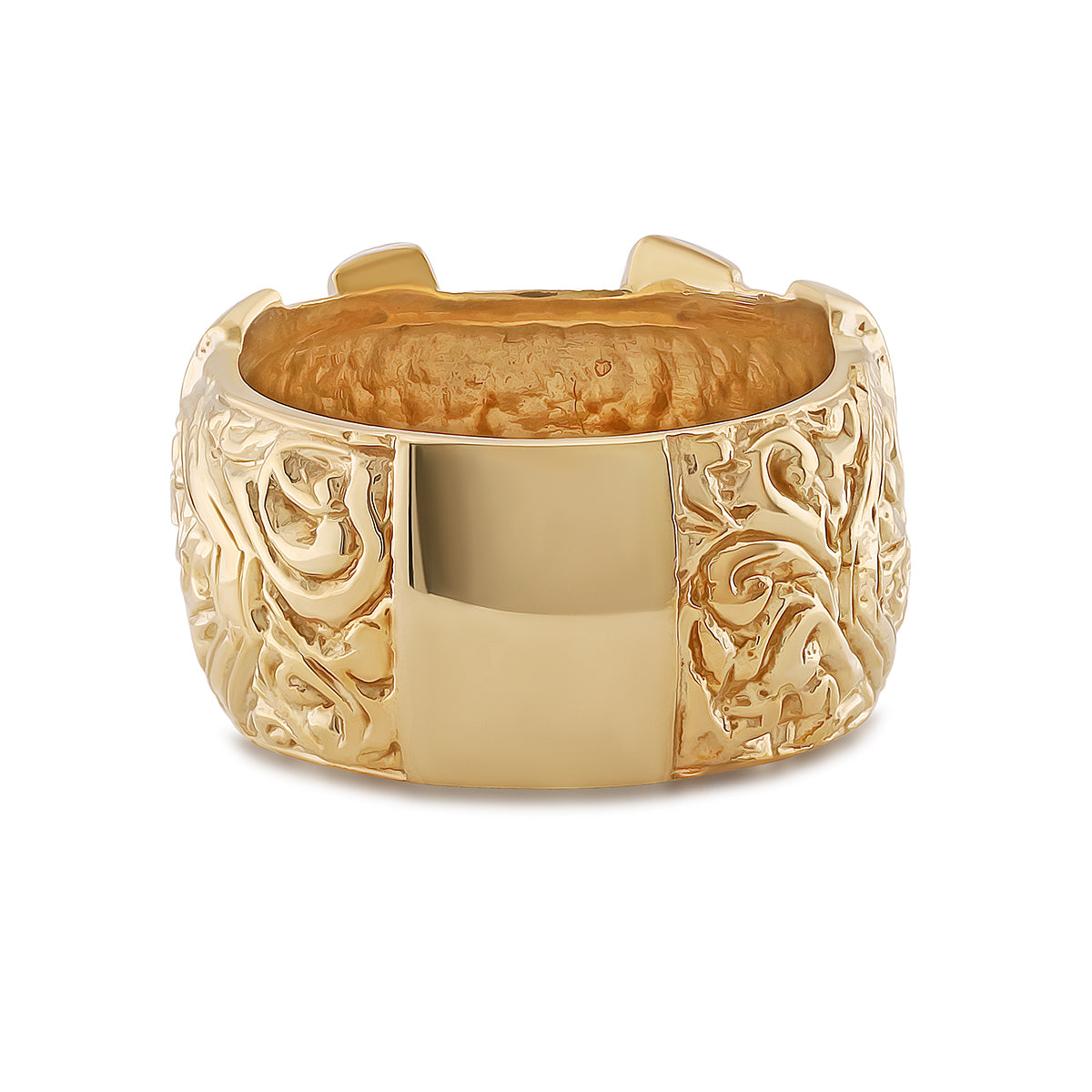 9ct Yellow Gold Gem-Set Patterned Double Buckle Ring