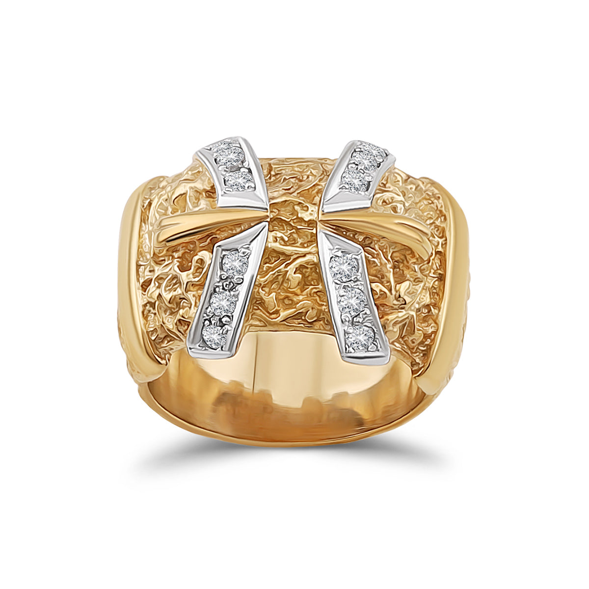 9ct Yellow Gold Gem-Set Patterned Double Buckle Ring