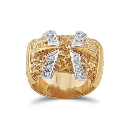 9ct Yellow Gold Gem-Set Patterned Double Buckle Ring