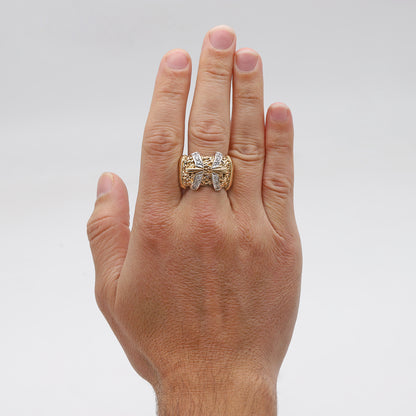9ct Yellow Gold Gem-Set Patterned Double Buckle Ring