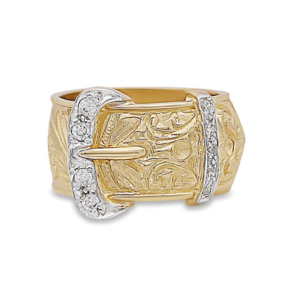 9ct Yellow Gold Gem Set Single Buckle Ring