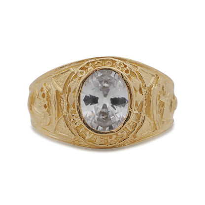 9ct Yellow Gold Small White Gemstone College Ring