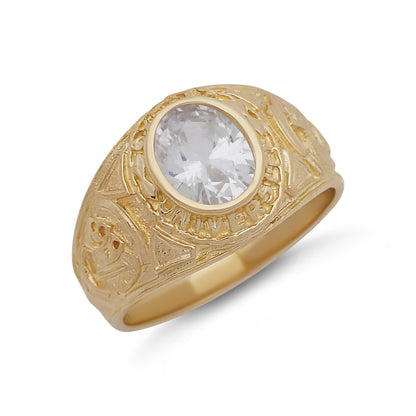 9ct Yellow Gold Small White Gemstone College Ring