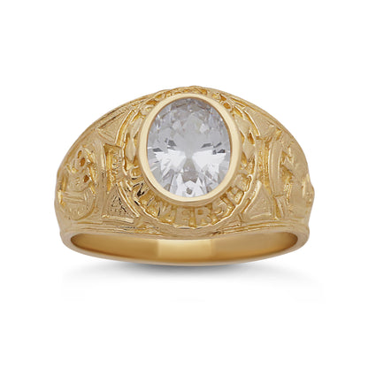 9ct Yellow Gold Small White Gemstone College Ring