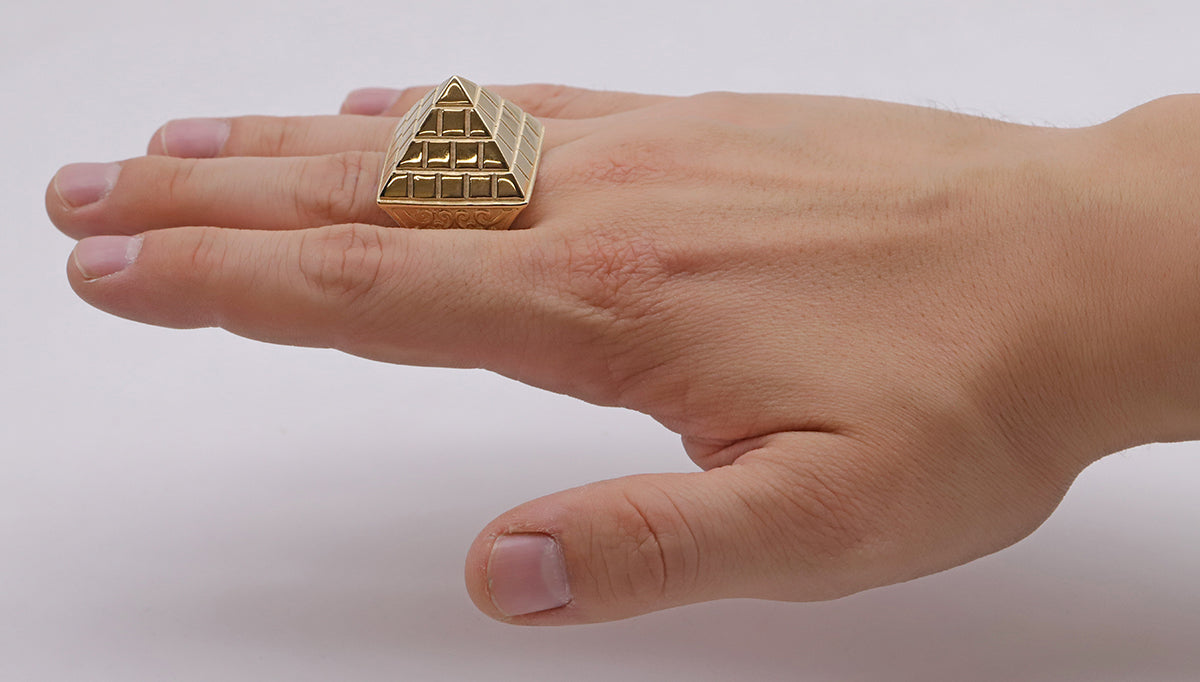 9ct Yellow Gold Large Hollow Pyramid Ring