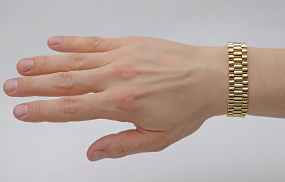 9ct Yellow Gold Rolex Style Plain Presidential 16mm Bracelet- 8.5"