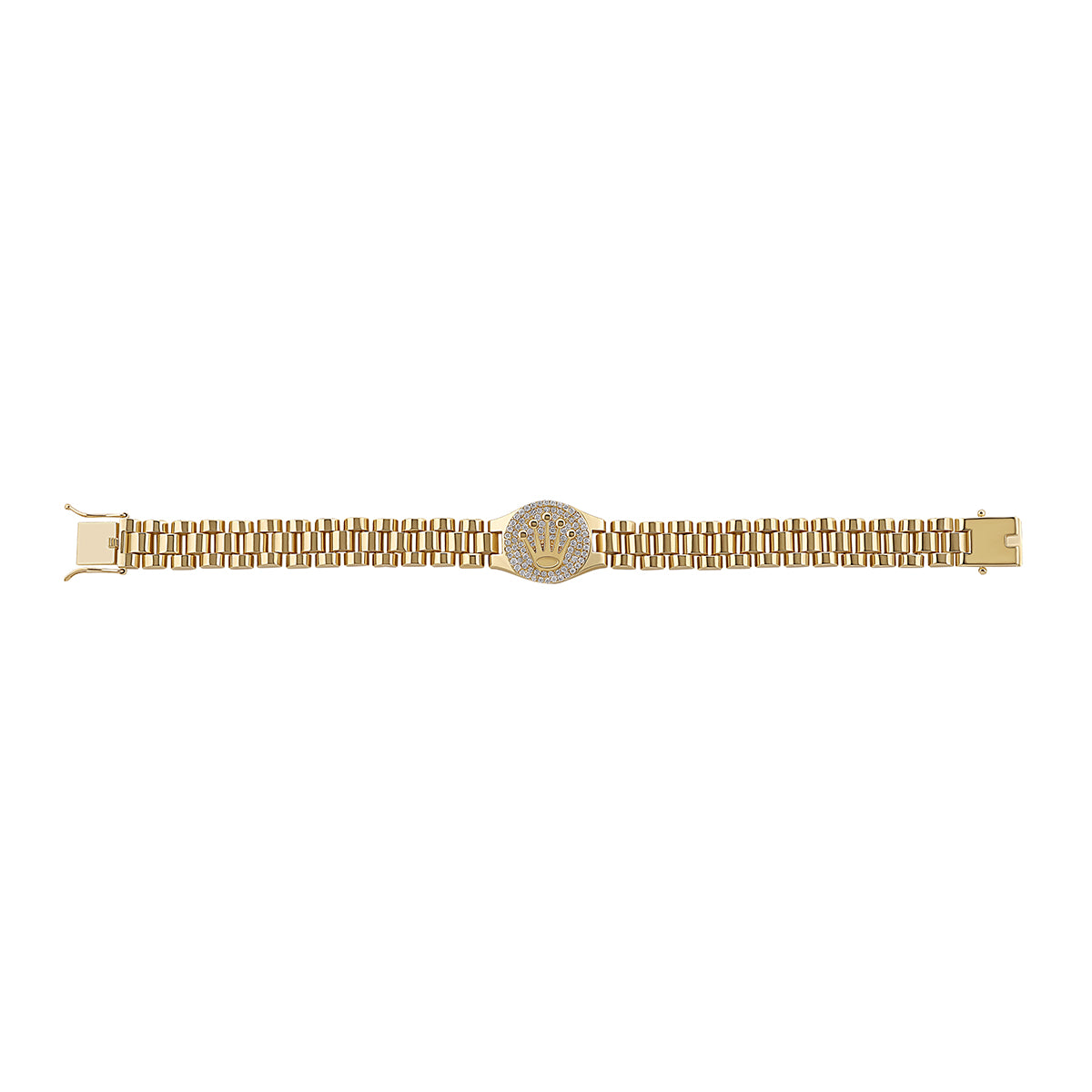 9ct Yellow Gold Gem-Set Rolex Style Bracelet 10mm