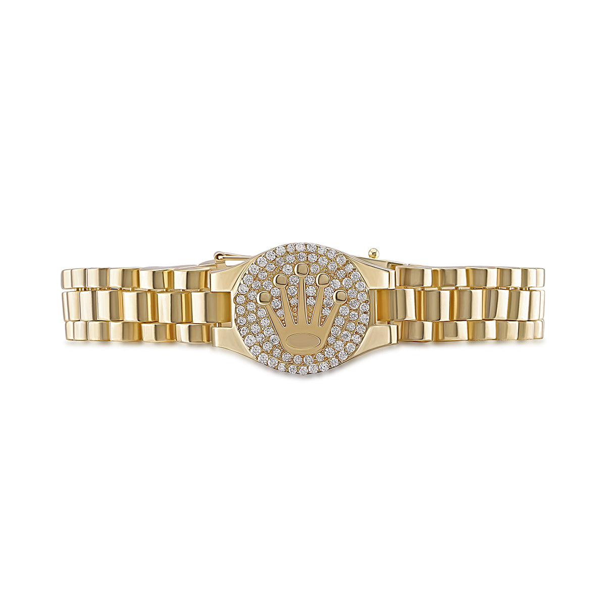 9ct Yellow Gold Gem-Set Rolex Style Bracelet 10mm