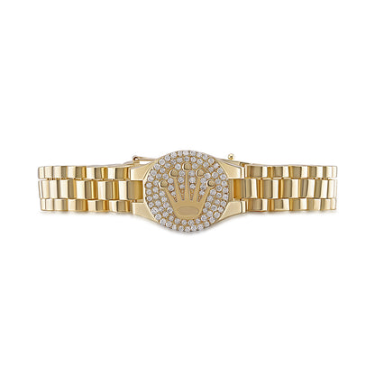 9ct Yellow Gold Gem-Set Rolex Style Bracelet 10mm