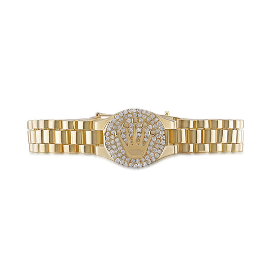 9ct Yellow Gold Gem-Set Rolex Style Bracelet 10mm