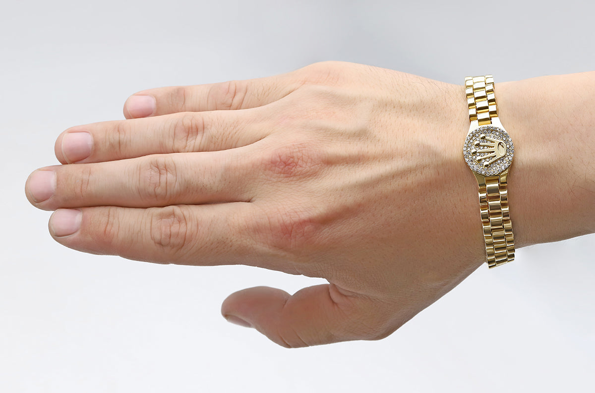 9ct Yellow Gold Gem-Set Rolex Style Bracelet 10mm