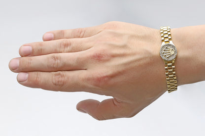 9ct Yellow Gold Gem-Set Rolex Style Bracelet 10mm