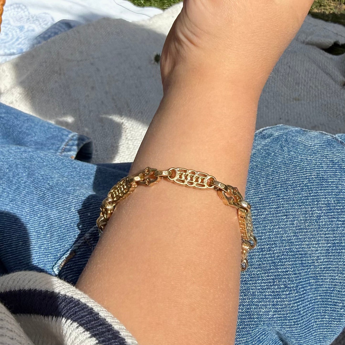 9ct Yellow Gold Stars & Bars Baby Bracelet