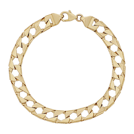 9ct Yellow Gold Textured Curb Style 8.5mm Bracelet -8.5"