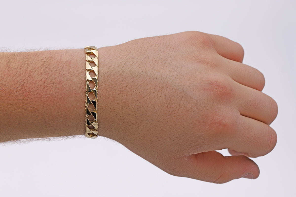 9ct Yellow Gold Textured Curb Style 8.5mm Bracelet -8.5"