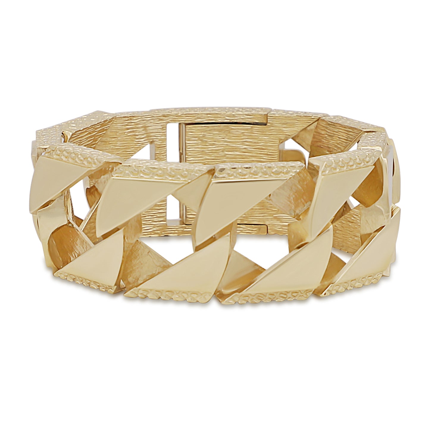 9ct Yellow Gold Textured Curb Style 31mm Bracelet -8.5"