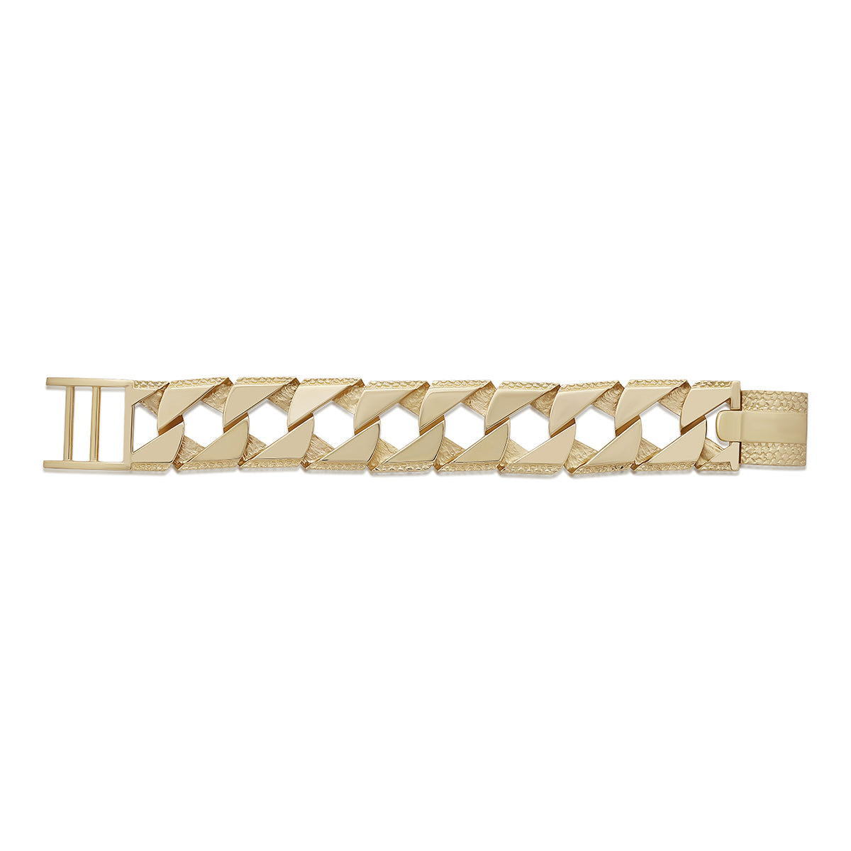 9ct Yellow Gold Textured Curb Style 31mm Bracelet -8.5"