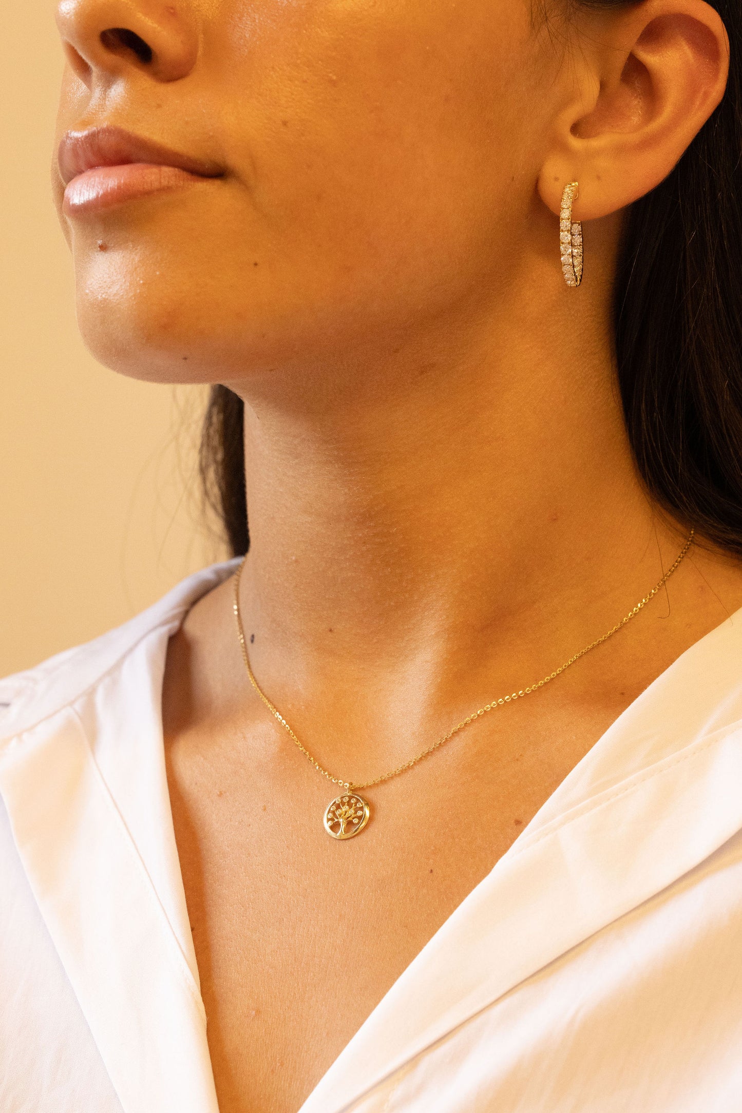 9ct Yellow Gold Plain Gem-Set Tree Of Life Chain - 16"