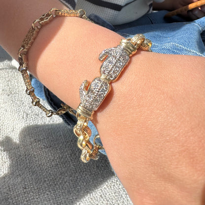 9ct Yellow Gold Gem-Set Heavy Boxing Glove Belcher Link Bracelet