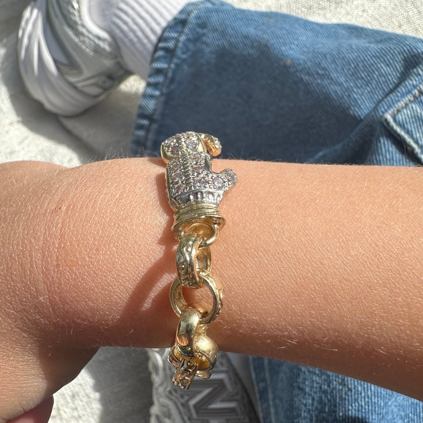 9ct Yellow Gold Gem-Set Heavy Boxing Glove Belcher Link Bracelet