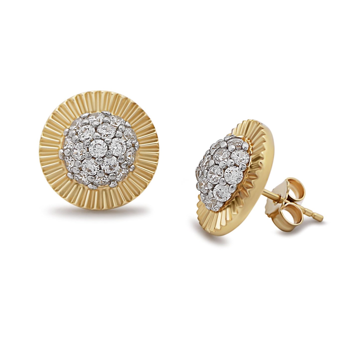 9ct Yellow Gold Large Rolex Style Gemset Stud Earrings