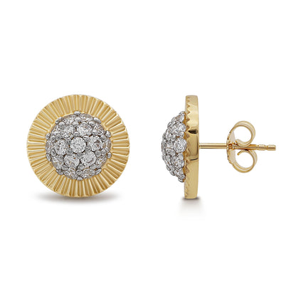 9ct Yellow Gold Large Rolex Style Gemset Stud Earrings